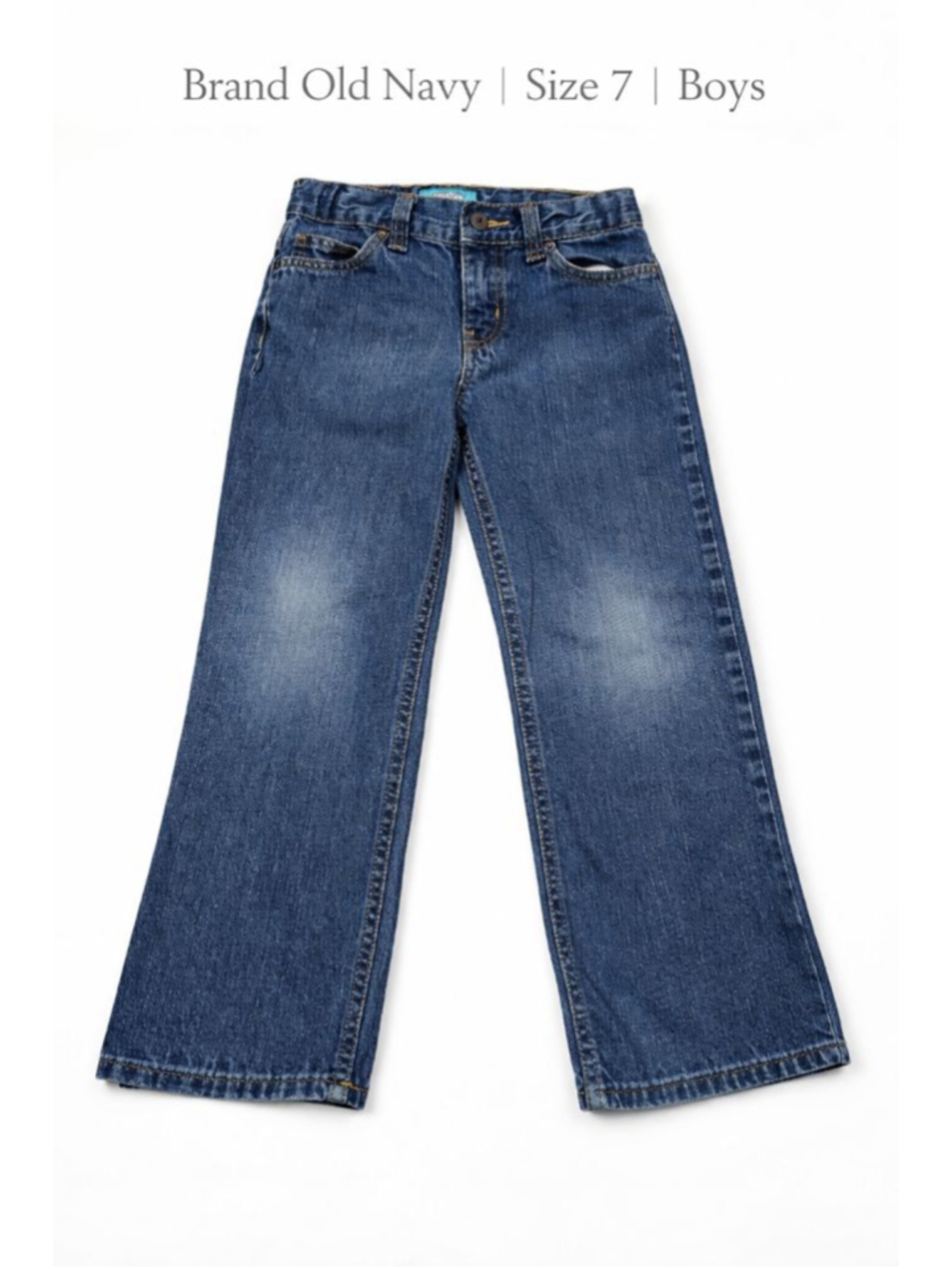 Old Navy Boys Jeans Size 7 Blue Denim Straight Leg Adjustable Waist Classic - Picture 1 of 6
